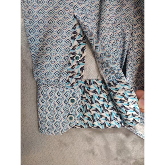 Robert Graham Shirt Men's Sz L Blue White Geometric Flip Cuff Button Long Sleeve - Picture 2 of 10
